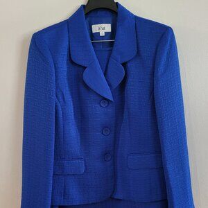 Le Suit Women's 18 Royal Blue Skirt Suit Geometric Print Tweed
